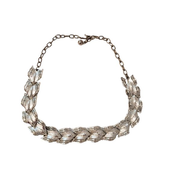 Silver Choker Necklace Signed ART Arthur Pepper Articulated Leaf Motif Vtg 50s - Picture 4 of 6